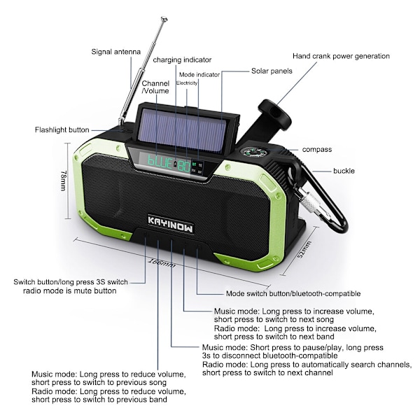 5000mAh vevradio vattentät nödradio solhögtalare - Perfekt green