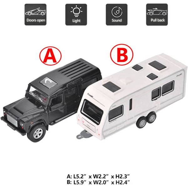 Leikkiautojen asuntoautopaketti: SUV-maasturi, perävaunu ja matkailuauto - Diecast-mallit pojille