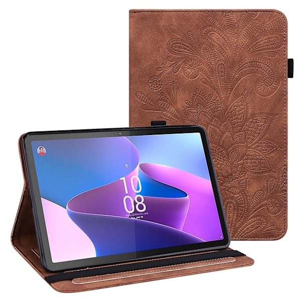 Til Lenovo Tab P11 Gen 2 Imprinting Drop-proof Tablet Cover PU Læderetui med Stativ Brown