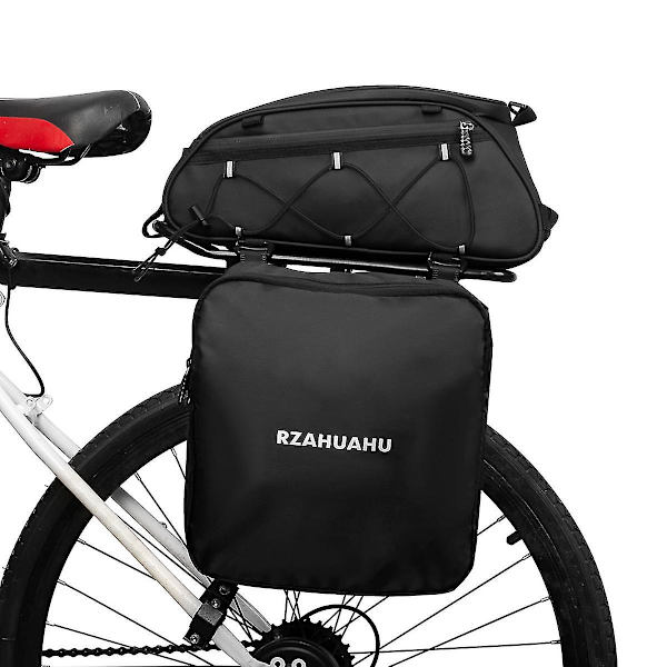 3-i-1 Cykelställväska Bagageväska Vattentät Cykelryggväska Kylväska med 2 Sida Hängande Väskor Cykellast Väska Väska Axelväska Black