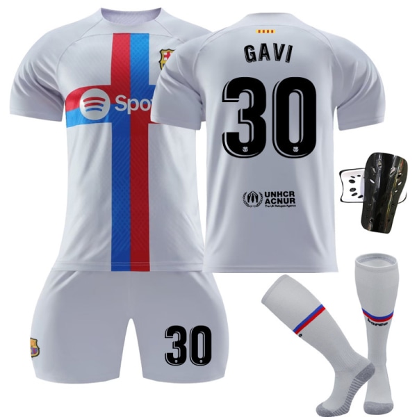 22-23 Barcelona andra bortaställ grå nr 9 Lewandowski fotbollströja set 30 Gavi 8 Pedri nr 21 De Jong Size 8 with socks + protective gear #XL