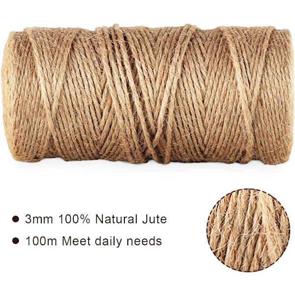 Trädgårdssnöre med 100 klädnypor trä 3,5 cm hantverkssnöre jute snöre