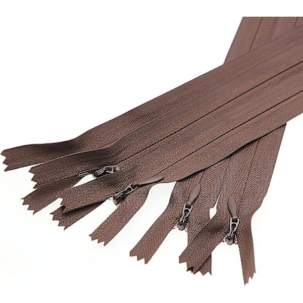 20 stk Usynlig Glidelås for Syarbeid Klesplagg, Pute, Skjørt, Veske, Nylon Gjemt Glidelås for Pute Putetrekk Madrass Hundebed DIY (22 tommer, brun)