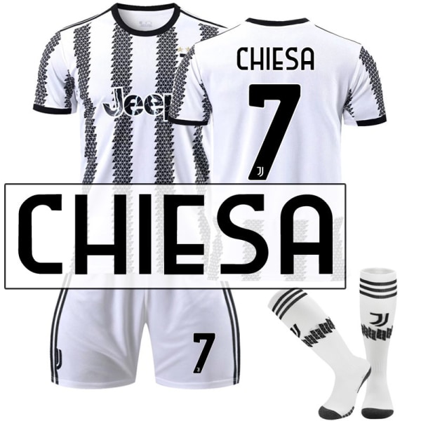 22-23 Ny version Juventus nr. 7 Hovey nr. 10 Pogba 22 Di Maria 10 Dybala fodboldtrøjesæt Chiesa No. 7 with socks #22