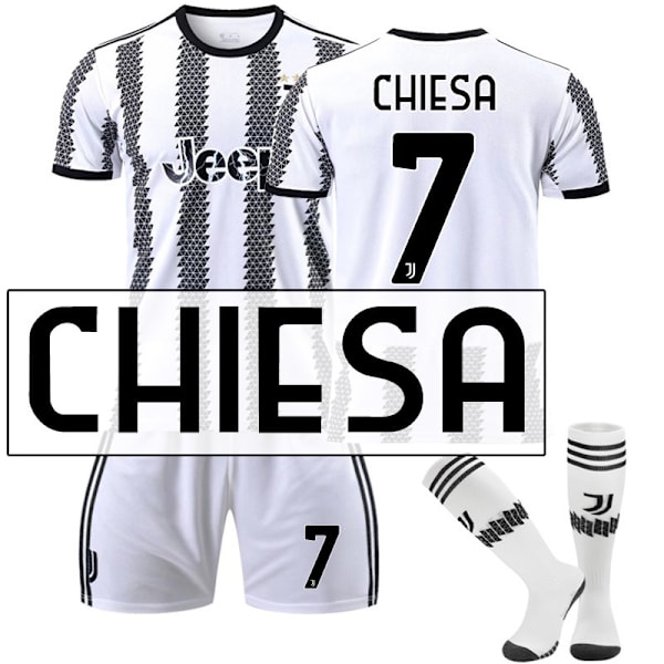 22-23 Uusi versio Juventus nro 7 Hovey nro 10 Pogba 22 Di Maria 10 Dybala Jalkapallopaita setti Chiesa No. 7 with socks #M