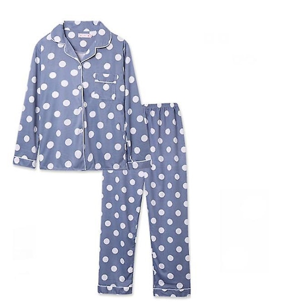 Kvinners Lange Ermer Nattøy, Knapp Ned Myk Pyjamas Sett Light blue L