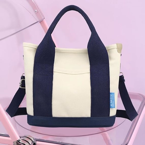 Lerret Tote Bag Mini Håndveske Tote Veske med Glidelås Kvinner Lerret Crossbody Bag Veske Topp Håndtak Vesker