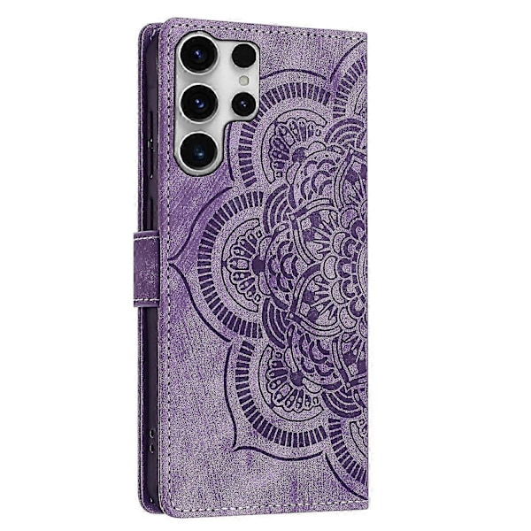 Frosted Læder Etui til Mandala Emed Retro Telefon Lilla(FQ) For Samsung Galaxy S25 Ultra 5G Purple