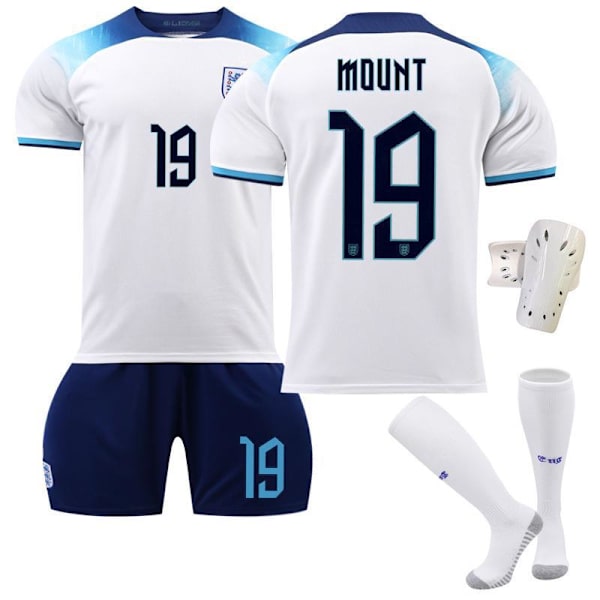 2022 England VM-tröja nr 9 Kane 10 Sterling 19 Mount 20 Foden Barnfotbollströja No. 20 with socks + protective gear #16