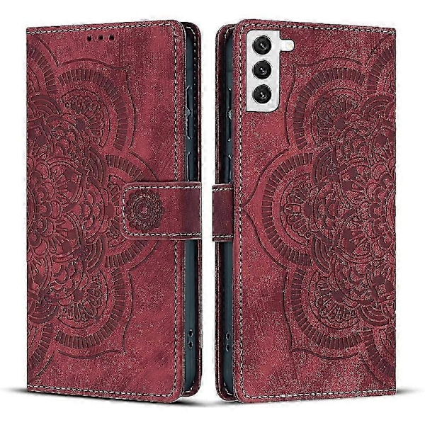 Frosted Læder Etui til Mandala Emed Retro Telefon Rød(FQ) For Samsung Galaxy S22 5G Red