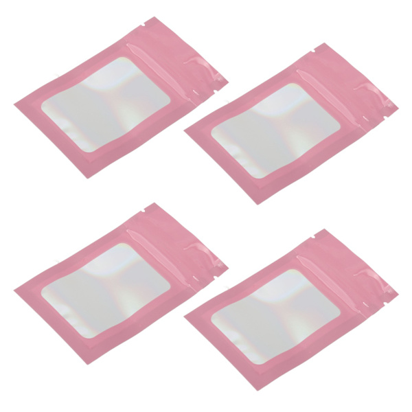 100 st Ziplock-påsar Självförslutande Holografiska Återanvändbara Hängande Hål Matförvaringspåsar Rosa