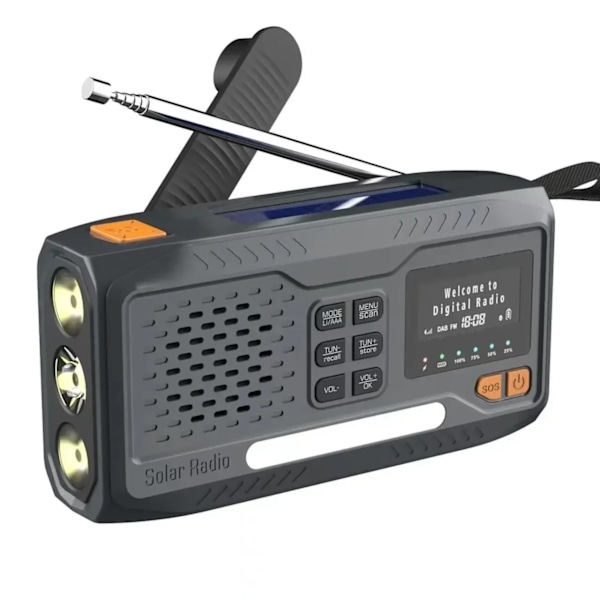 NOAA/DAB/FM Radio Nödradio Bärbar Solradiomottagare Handvev Dynamo Utomhus Bluetooth-högtalare med LED-ficklampa Black
