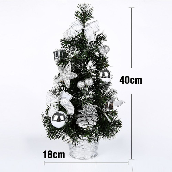 Liten Julgran med Ljus, 40cm Förbelyst Julgran Batteridriven för Jul Hem Skola Kontorsdekorationer (FMY) Silver