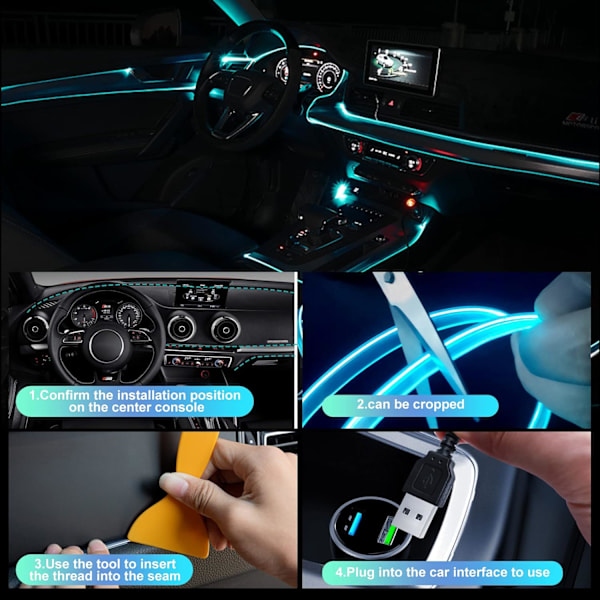 Auton sisävalot, 5m auton LED-valonauha, 5v auton LED-sisävalonauha, sopii kaikkiin automalleihin tunnelmavalaistus (sininen)