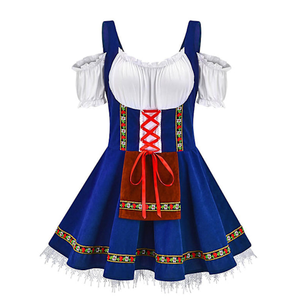 Hurtig forsendelse 2023 Bedste Oktoberfest kostume til kvinder Tysk bayersk Dirndl ølpige fin kjole S - 4xl Blå Blue 4XL