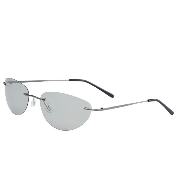 Ultralätta ovala titanbågar utan ram - Solglasögon för män - Körglasögon - Nattglasögon Black Frame Blue Discol frameless