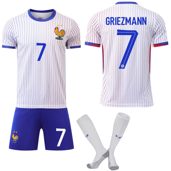 Europeiska cuptröja 2024 Frankrike borta nr 10 Mbappe 9 Giroud 11 Dembele fotbollströja set Size 7 with socks #16