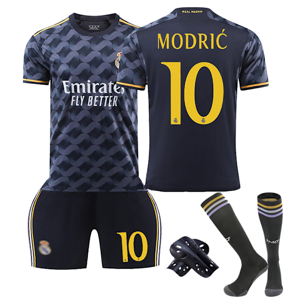 Real Madrid borte drakt for barn sesong 23/24 med sokker og beskyttelsesutstyr 10 MODRI 10 MODRIC Children's size 16