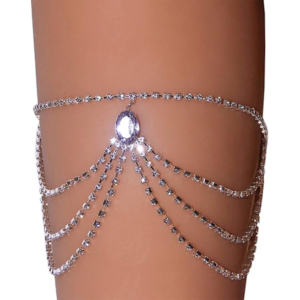Lårkjede Elastisk Benkjede Lårbelte Krystall Flerlags Benkjede Armbånd Ben Smykker for Kvinner Nattklubb