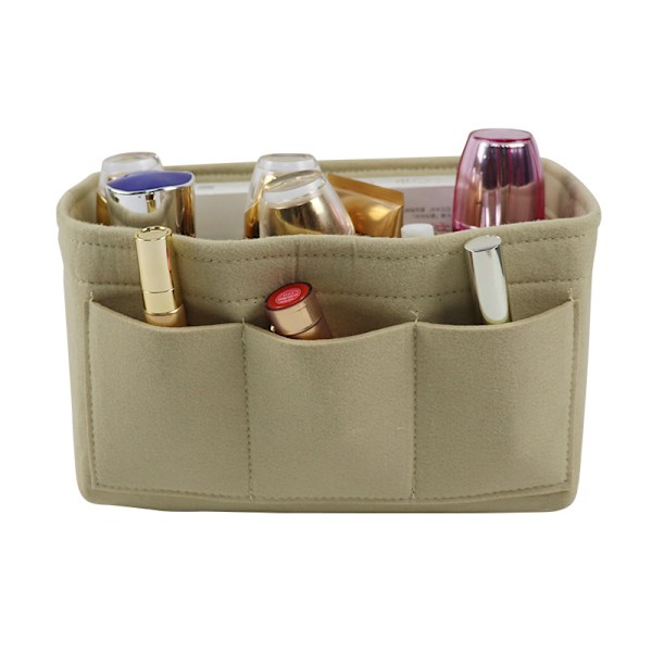 Filtet Håndtaske Organizer Kvinder Indre Organizer Håndtaske Opbevaringspose Rejse Kosmetik Opbevaring (beige, S)