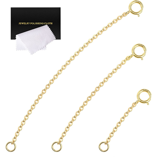 Guld Forlængere 14k Forgyldt Forlængerkæde 925 Sterling Sølv Forlængerarmbånd Forlænger Guld Kæde Forlængere til Halskæder 3 Stk (1 2 3 Tommer)