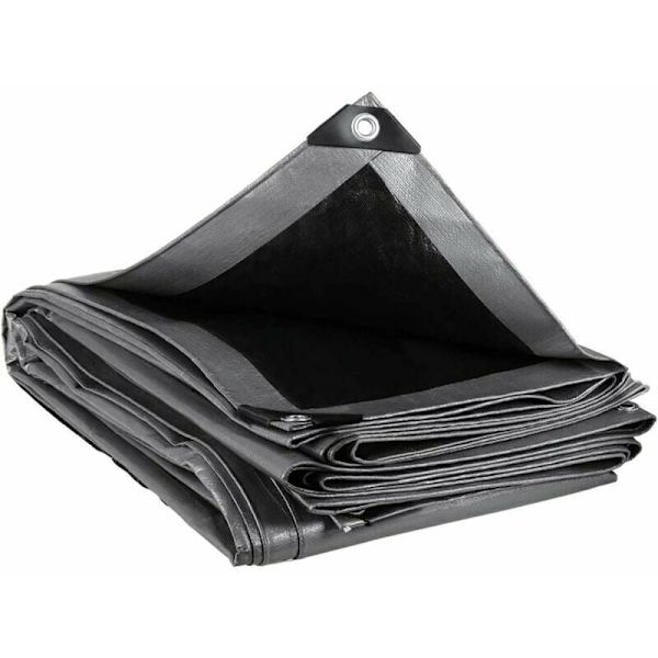 PE-suojakangas, vedenpitävä peite 3x6m 280g/m², vedenpitävä ja repeämätön pressu silmukoilla, puutarhakalusteille, puulle, uima-altaalle ja autolle, harmaa+musta