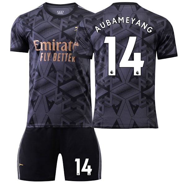22-23 Arsenal udebane sort nr. 7 Saka 9 Lacazette 19 Pepe 14 Aubameyang fodbolduniformssæt No socks size 14 Children's size 16
