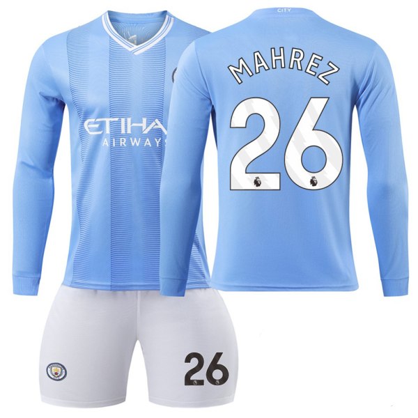23-24 Manchester City hemtröja långärmad nr 9 Haaland 17 De Bruyne 10 Grealish fotbollströja korrekt tröja No. 26 XL