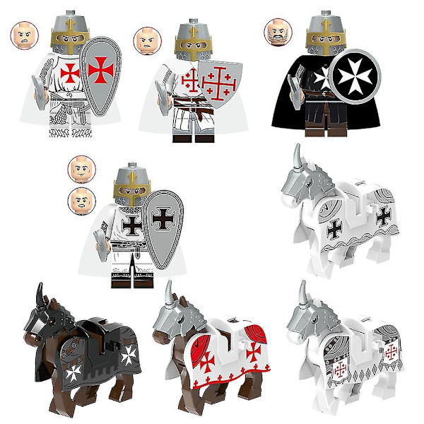 Medieval Figures Ancient Roman Minifigures Knights Soldier Action Figures Crusaders Horses Building Blocks Toys Kids Toys Gifts Collections