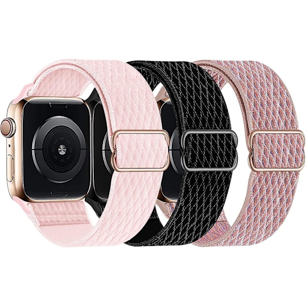 Strækbar nylon kompatibel med Apple Watch 45mm 44mm 42mm rem til Iwatch Series 7 6 5 4 3 2 1 ur (sort, pink sand, perle pink) Bla