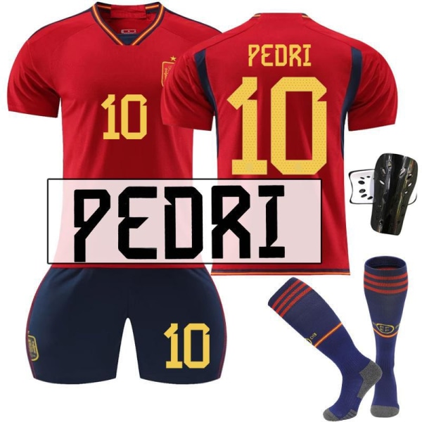 22-23 Spanien hemma röd nr 9 Gavi 7 Morata 10 Pedri 17 Fati World Cup set 10 Pedri,socks + protective gear #M
