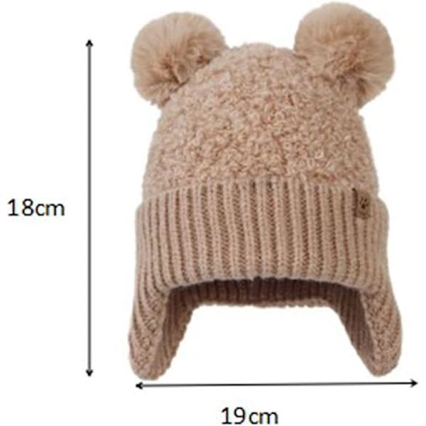 Toddler Bomullsbeanie Spädbarn Baby Flickor Pojkar Mjuk Varm Stickad Beanie Barn Vinter Beanie med Fleece Öronlapp Halsduk Huva Bonnet