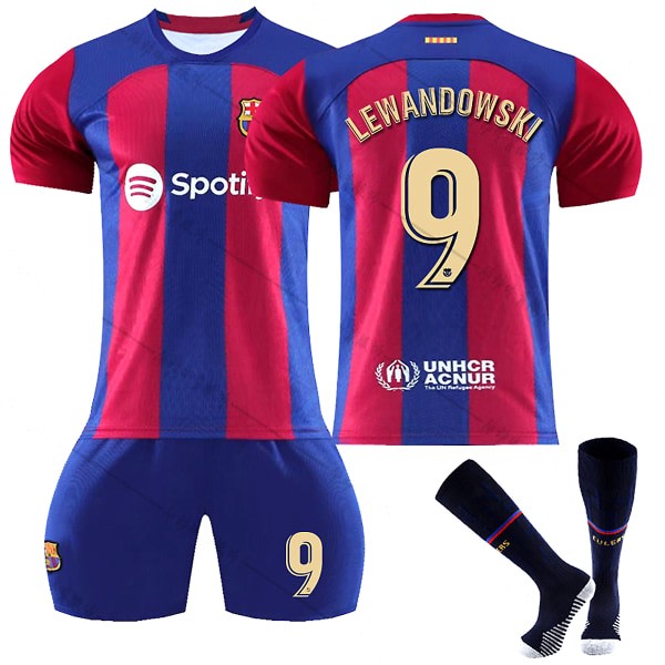 23/24 New Season Home FC Barcelona LEWANDOWSKI No. 9 Kids Jersey Pack