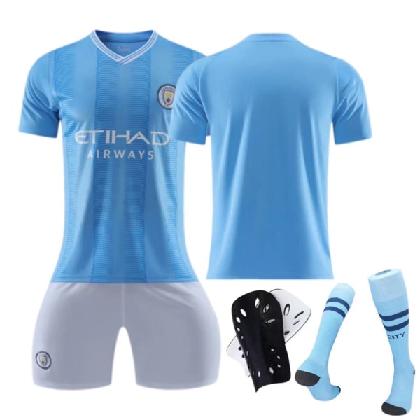 23-24 Manchester City kotipaita nro 9 Haaland puku lasten aikuisten urheilu jalkapalloasu No size socks + protective gear L