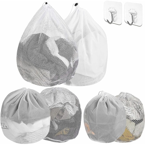 Mesh laundry bags with Power Mesh bags with drawstring, 6 pcs