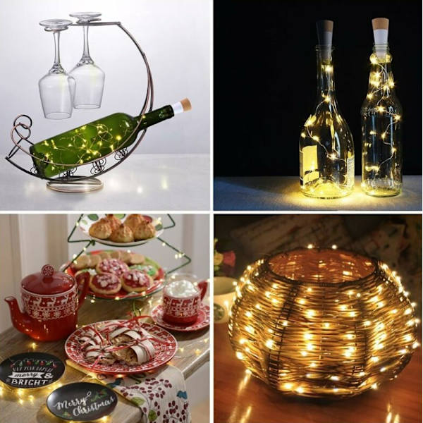 4 st LED-flaskor med kork, USB-laddningsbara, 1,9 m koppartråd med 20 LED-lampor, för utomhusdekoration