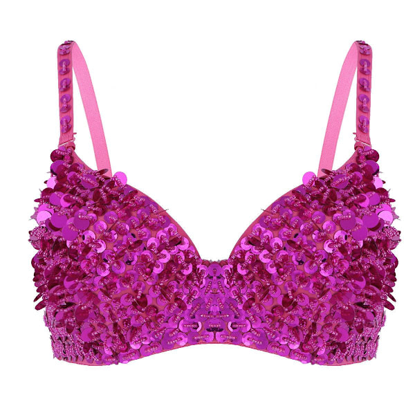 Kvinners Tribal Glitter Sparkle Belly Dance Pearl Bar Bra med Paljetter Blå Blue 38/85