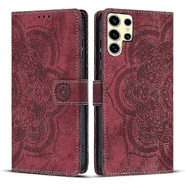 Frosted Læder Etui til Mandala Emed Retro Telefon Rød(FQ) For Samsung Galaxy S24 Ultra 5G Red