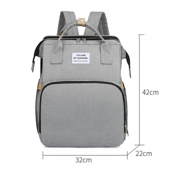 Bleiepose Rygsæk Bleiepose Bleiepose med USB Opladningsport Bærbar Foldbar Seng med Bleiepude og Barnevognsstropper til Mor og Far light grey