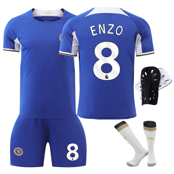 Chelsea hemmatröja säsongen 23-24 nr 8 Enzo 7 Sterling 6 Silva tröja vuxen barn herr och dam Size 8 with socks + protective gear 16 yards