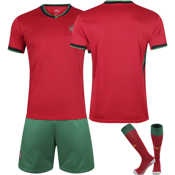 24-25 Euroopan Cup Portugalin kotijoukkueen jalkapalloasusetti nro 7 Ronaldo paita nro 8 B Fee paita lasten setti No size socks + protective gear XXXL