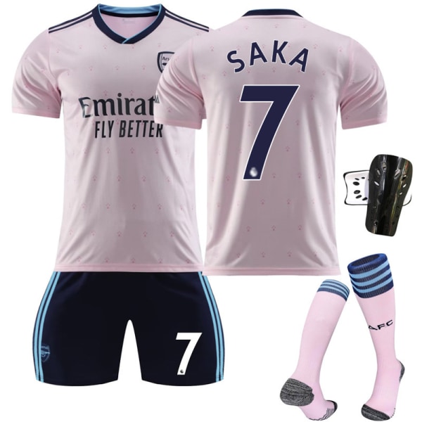 22-23 Arsenal tvåa borta rosa nr 9 Jesus 7 Saka 8 Odegaard 19 Pepe fotbollsdräktröja Size 7 with socks + protective gear #XS