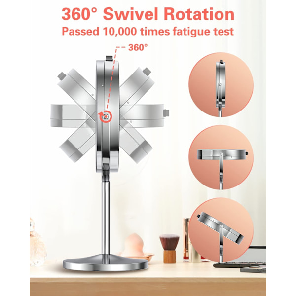 Opplyst sminke speil med lys og forstørrelsesglass, 1x/10x forstørrelse Dobbeltsidig LED speil 360° roterbart rundt speil