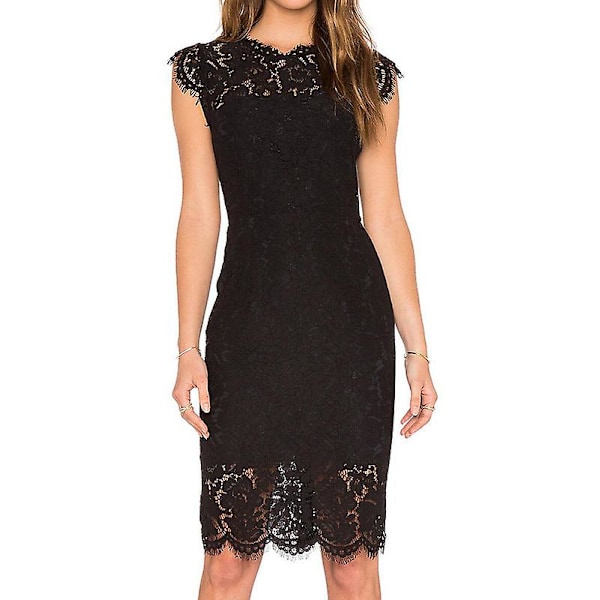 Women's Sleeveless Lace Floral Elegant Cocktail Dress Black S