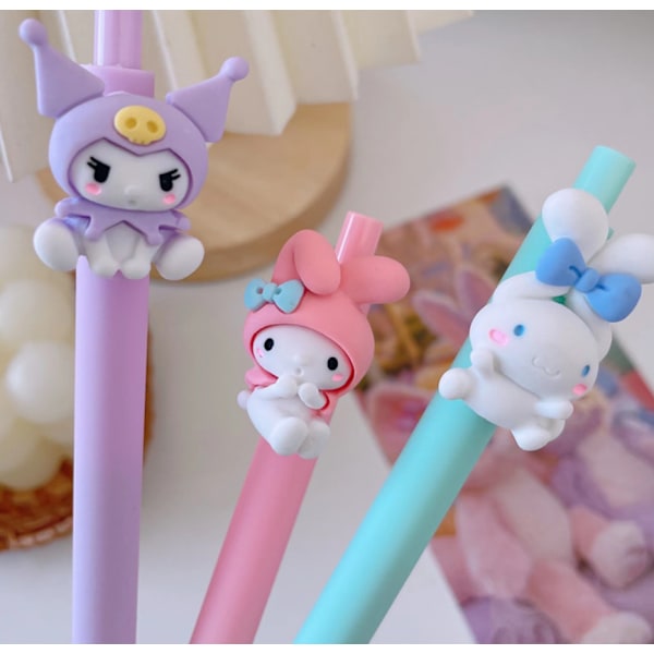 3 kpl Sanrio Cartoon Gel Pen Push Typ Yugui Dog Girl Heart Black Pen (Yugui Dog (0,5 mm))