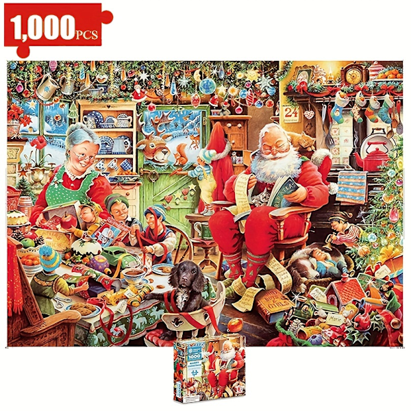 1000 Pieces Santa Claus Elk Funny Scene Puzzle Kids Toys Educational Games, Gifts for Boys Girls Christmas Gifts Building Blocks