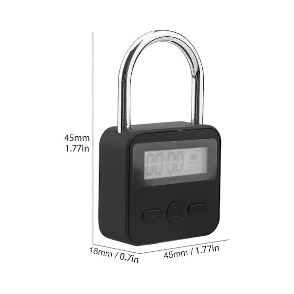 Metal Timer Lås, LCD-skærm, Multifunktion Elektronisk Timer Lås, 99 Timers Maksimal Tid, USB Genopladelig (Sort)