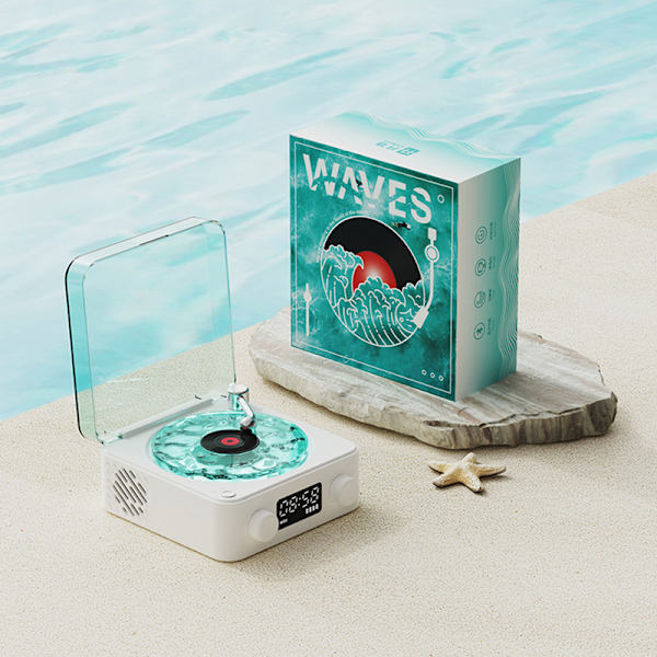 Kannettava Langaton Kaiutin, USB-Lataus, Kellonäyttö, 360° Stereoympäröivä Ääni, Langaton Stereoparitus, Koti-, Ulko- ja Matkakaiutin Sea Salt White