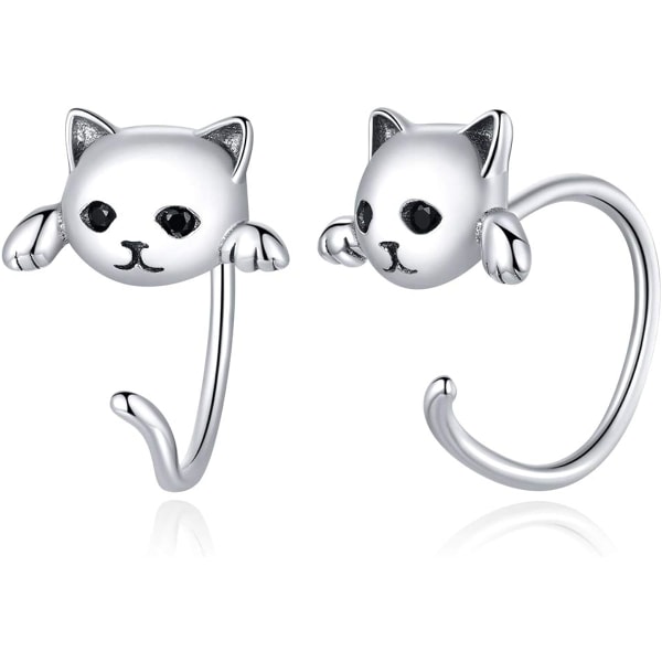 Söt Katt Half Hoop Örhängen S925 Sterling Silver Lovely Pet Anim