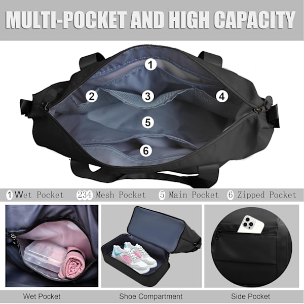 Reise Duffel Bag Sports Gym Tote Carry On Vesker For Kvinner Foldbar Lett Overnatting Skulder Weekender Shopping Sykehus